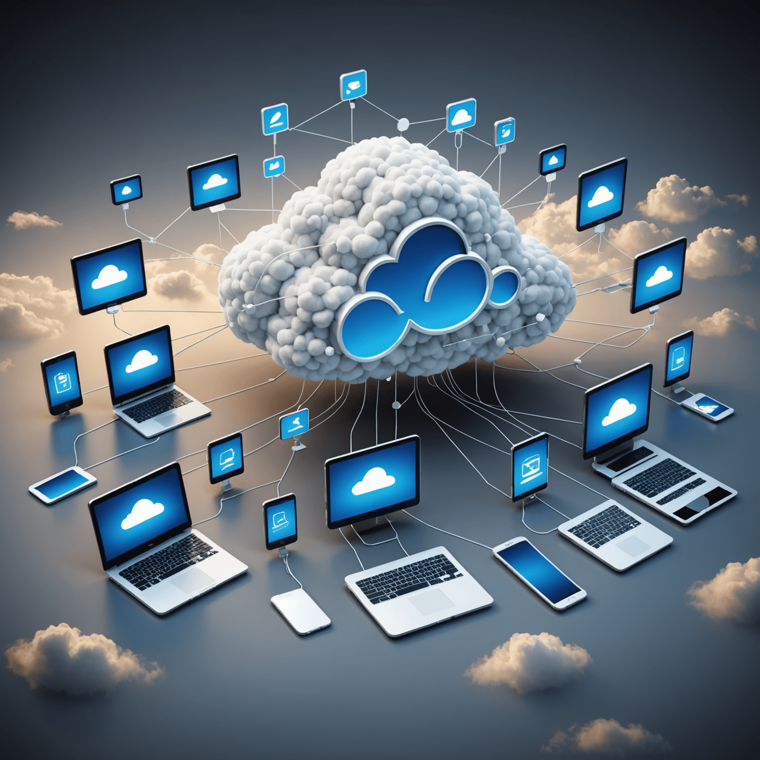 A network of connected devices representing cloud computing infrastructure