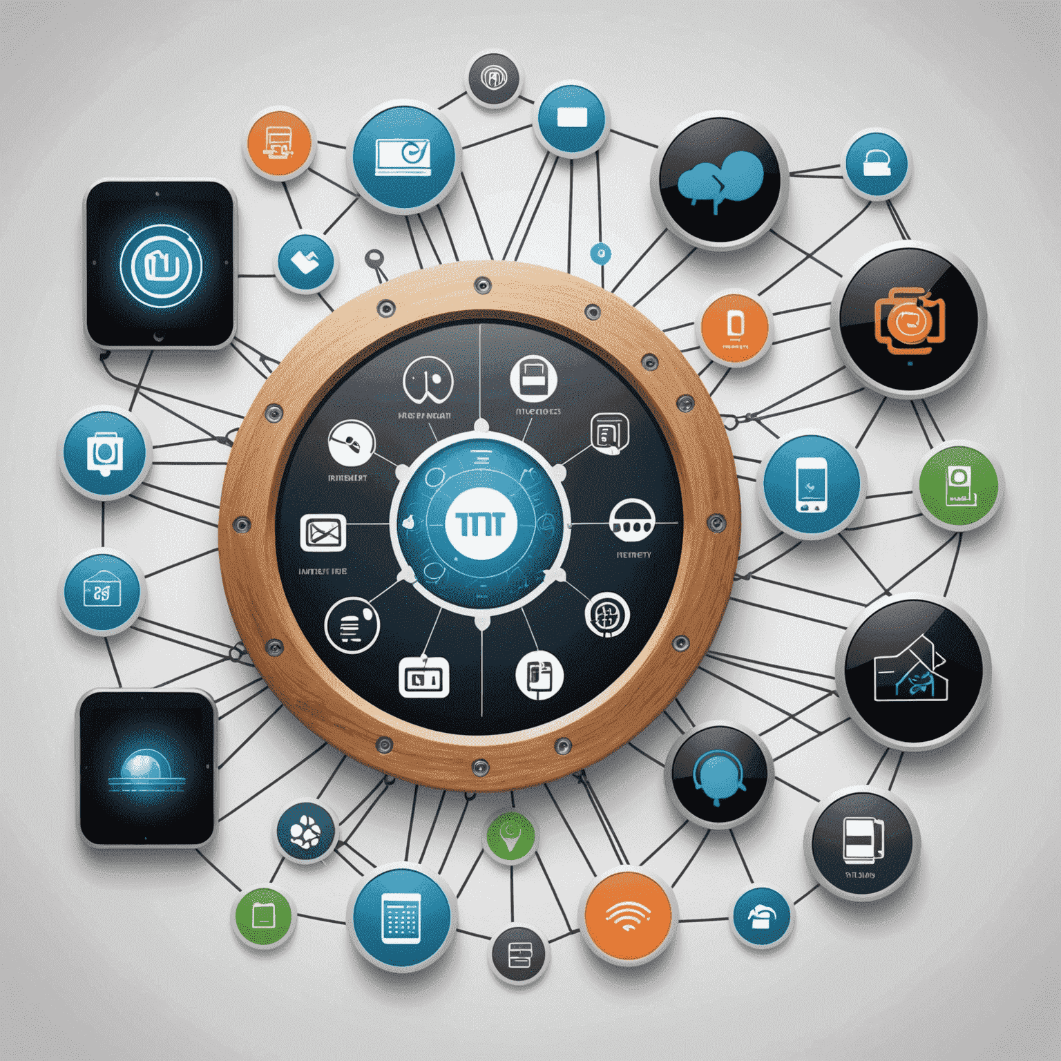 A network of interconnected devices, including smartphones, smart home appliances, wearables, and industrial sensors, representing the Internet of Things ecosystem